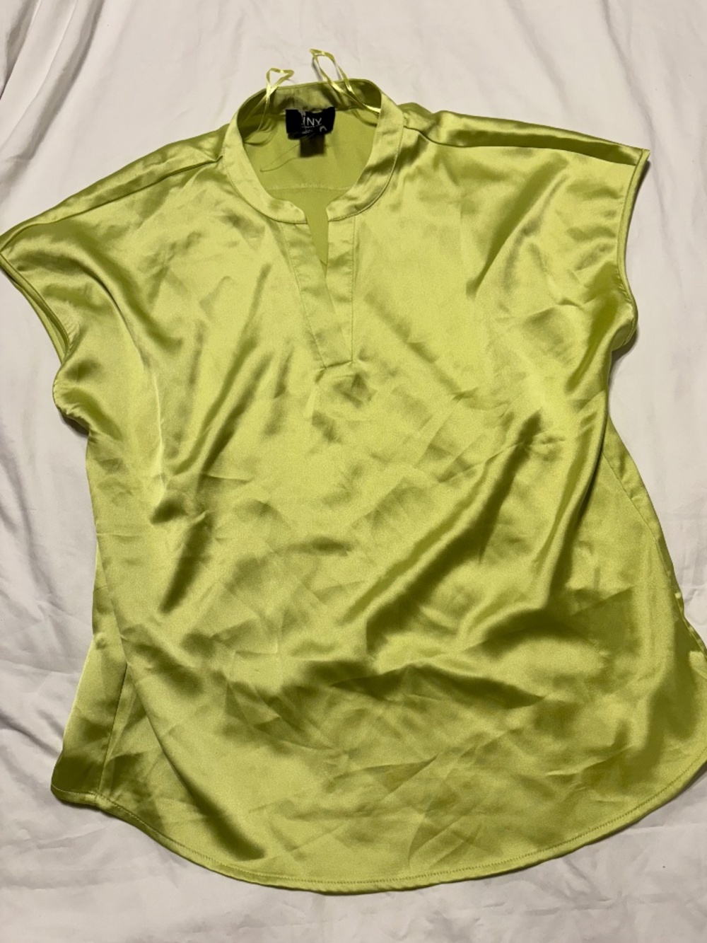 Vintage 1999 JNY Lime Green Silky Blouse Top Medium NWOT
